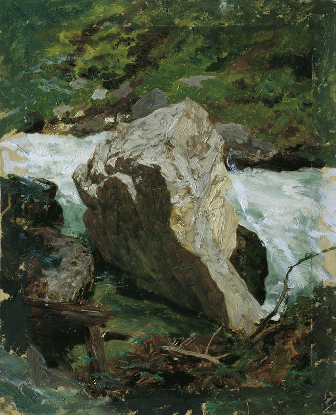 Leopold Rothaug, Bachbett bei Hallstadt, undatiert, Öl auf Karton, 27,5 x 22 cm, Belvedere, Wie…