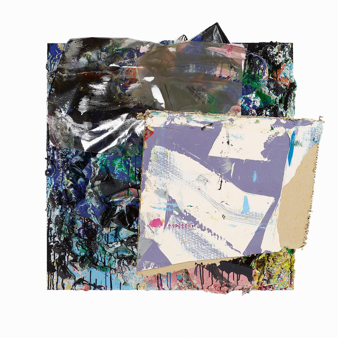 Adrian Schiess, Fenêtre nuit, 2004, Lack, Acryl, Papier, PU-Schaum auf Aluminium, 100 × 103 × 4…