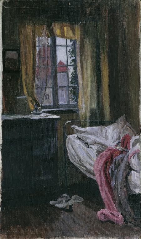 Lore Scheid, Schlafraum auf Wangeroog, Öl auf Leinwand auf Karton, 41 x 24 cm, Belvedere, Wien,…