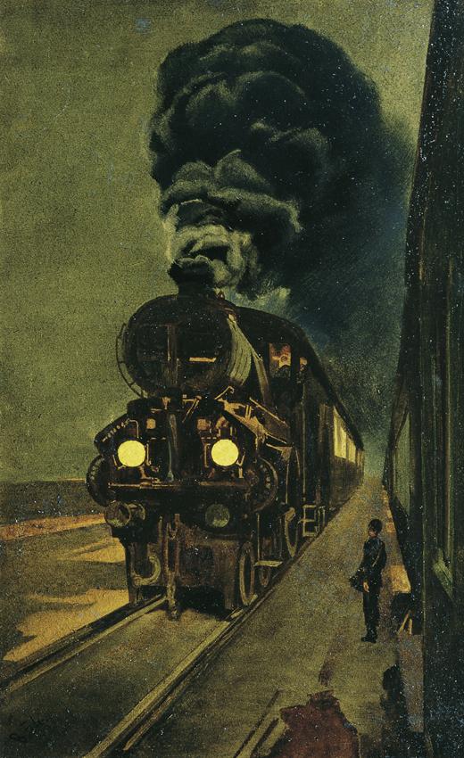 Klemens Brosch, Der Schnellzug, 1924, Öl auf Karton, 48,5 x 30 cm, Belvedere, Wien, Inv.-Nr. 52…