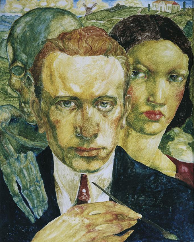 Emil Witasek, Selbstbildnis mit Frau und Tod, 1924, Tempera auf Pappe, 34 x 27 cm, Belvedere, W…