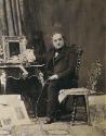 Unbekannter Künstler, Erasmus Engerth am Schreibtisch, um 1870, Schwarzweißfoto Braun getönt, 5…
