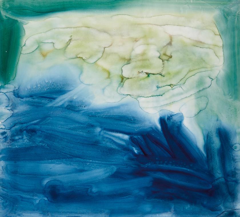 Herbert Brandl, Aquarell (blau / blaßgrün), 1999, Aquarell, 151 × 168 cm, Schenkung Sammlung Pl…