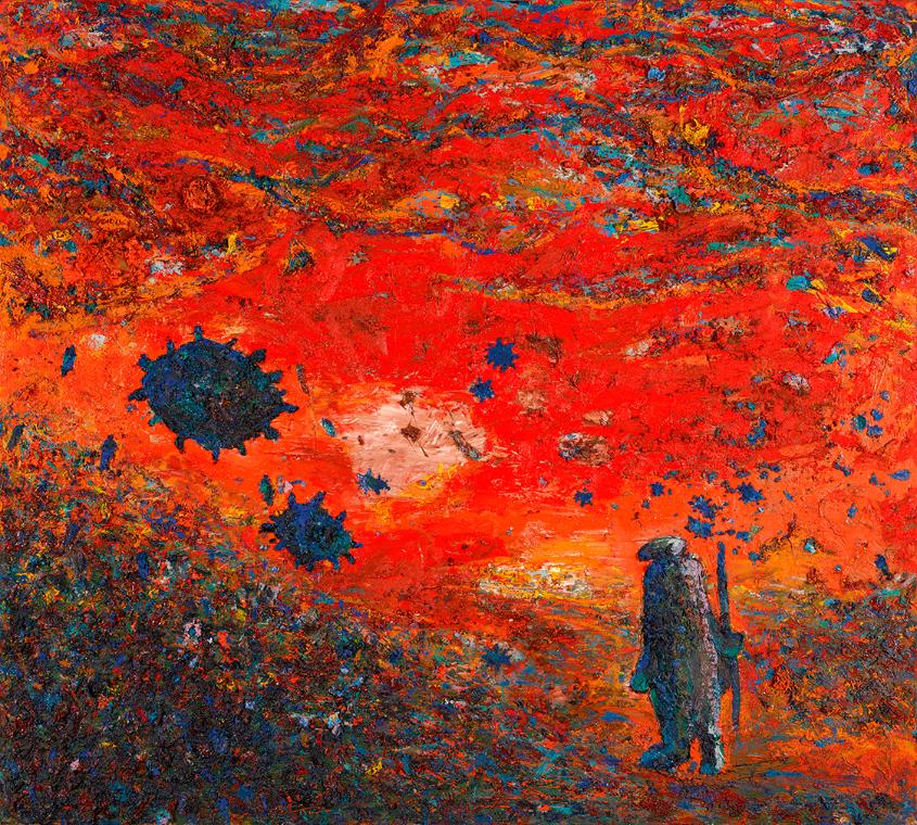 Gunter Damisch, Der Wanderer, 1991, Öl auf Leinwand, 180 × 200 × 6 cm, Schenkung Sammlung Plone ...