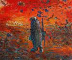 Gunter Damisch, Der Wanderer, Detail: Figur, 1991, Öl auf Leinwand, 180 × 200 × 6 cm, Schenkung ...