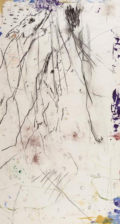 Hubert Scheibl, Ohne Titel, 2004, Mischtechnik auf Papier, 170 × 92 cm, Schenkung Sammlung Plon…
