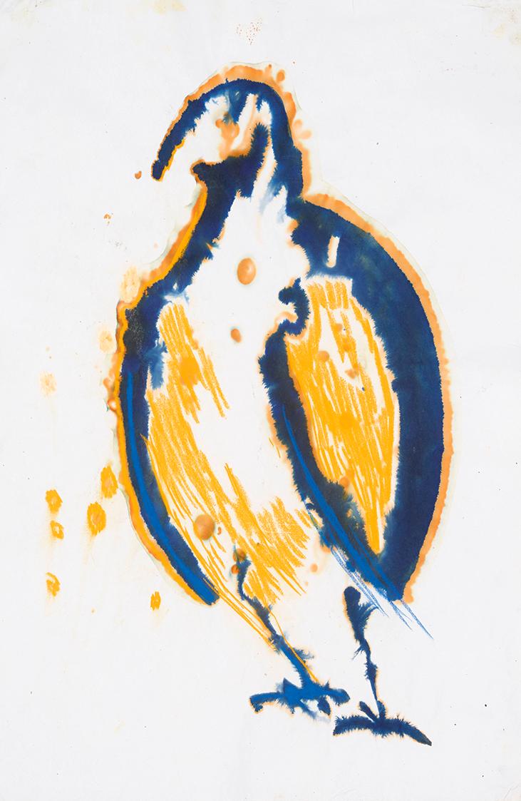 Bele Marx, Ohne Titel (aus der Serie Vögel), 1999, Aquarell auf Büttenpapier zwischen Acrylglas…