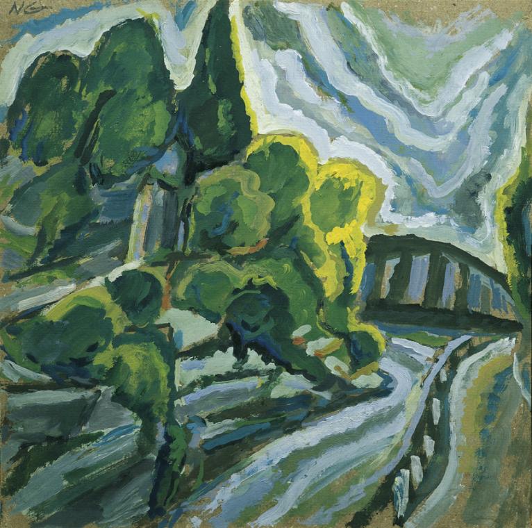 Norbert Grebmer, Illschlucht, um 1960, Öl auf Karton auf Hartfaserplatte, 35,5 x 35,5 cm, Artot…