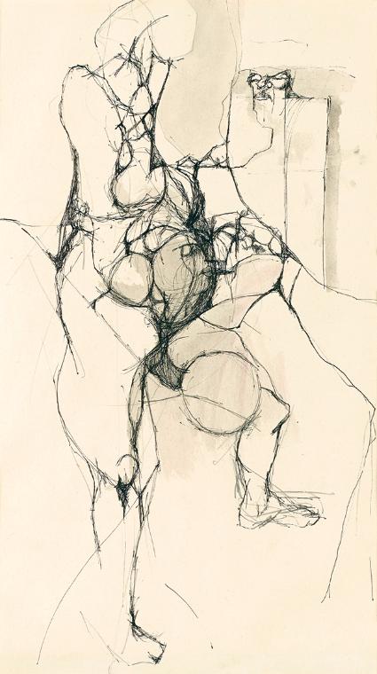 Herwig Zens, Stehender Akt, 1964, Feder laviert auf Papier, Blattmaße: 31,7 × 24 cm, Schenkung …