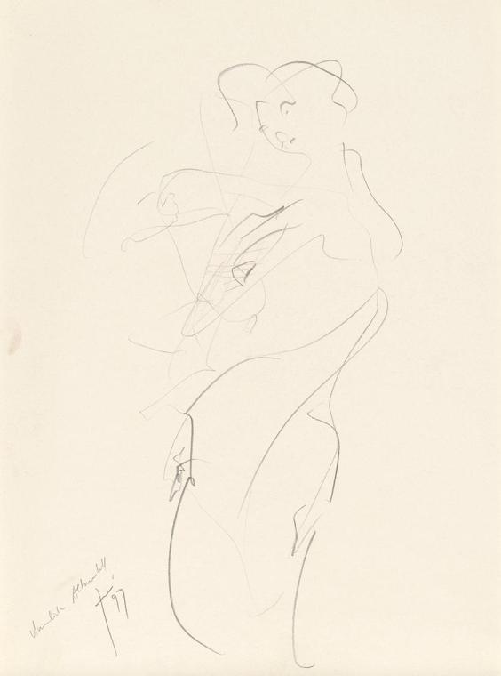 Herwig Zens, Männliches Aktmodell, 1997, Bleistift auf Papier, 40 × 29,7 cm, Schenkung Sammlung…