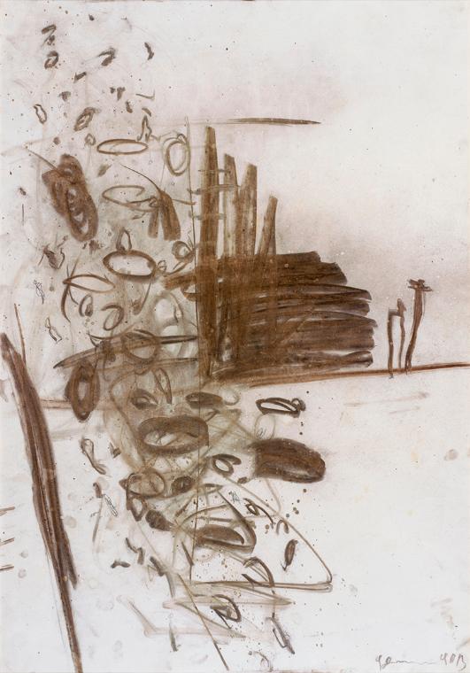 Gunter Damisch, Ohne Titel, 1990, Kohle und Aquarell auf Papier, 100 × 70 cm, Schenkung Sammlun…
