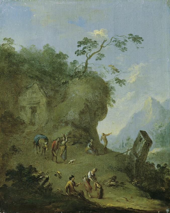 Norbert Grund, Hütte auf einer Waldhöhe, um 1760, Öl auf Holz, 18 x 14 cm, Belvedere, Wien, Inv…