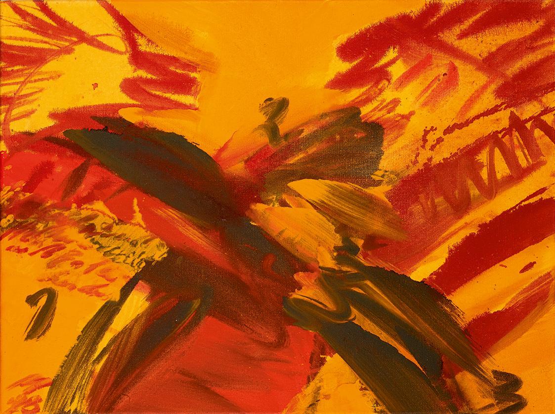 Josef Mikl, Abendwind und Biberhahn, 1998, Öl auf Leinwand, ungerahmt: 45 × 60 × 2 cm, Schenkun…