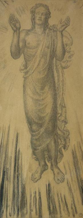 Ödön (Edmund) Moiret, Auferstehung, 1935, Kohle auf Papier, 62 x 24 cm, Belvedere, Wien, Inv.-N…