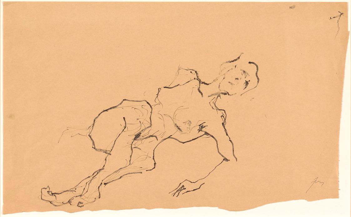 Herwig Zens, Liegender Akt, 1963, Filzschreiber auf Packpapier, 30 × 48 cm, Schenkung Sammlung …