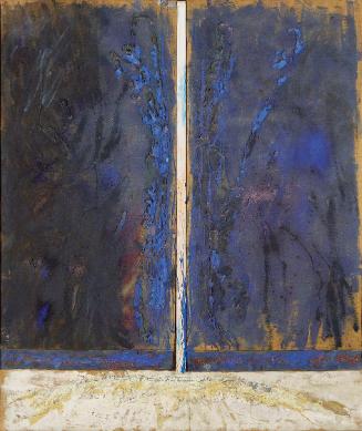 Rudolf Polanszky, Blau/Weißes Kombinationsbild, um 1988, Verschiedene Materialien auf Jute und …