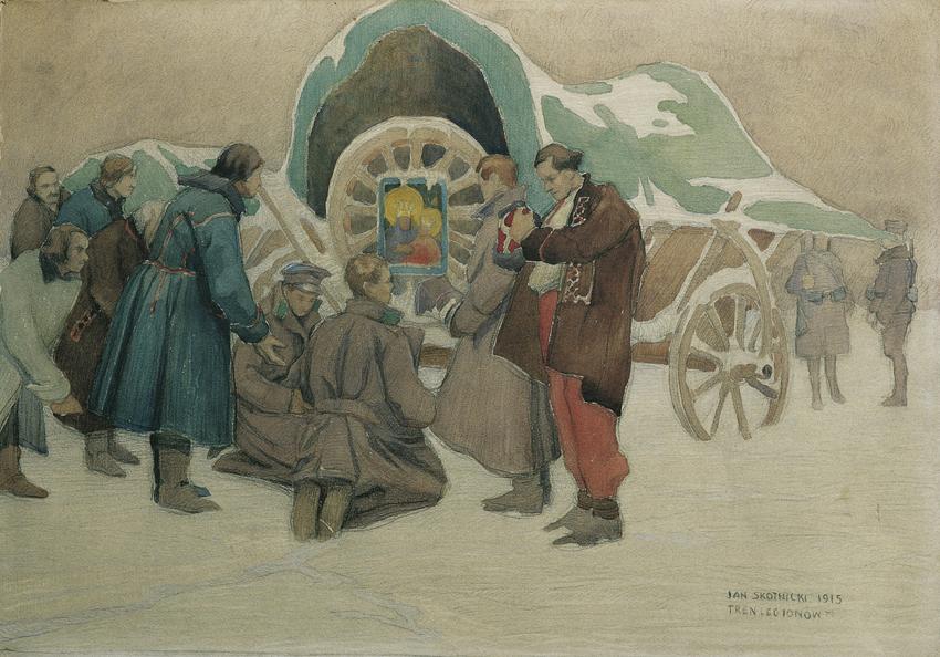 Jan Skotnicki, Feldmesse, 1915, Aquarell auf Papier, 44,5 x 63 cm, Belvedere, Wien, Inv.-Nr. 17…