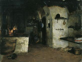 Adalbert Franz Seligmann, Rauchküche, undatiert, Öl auf Karton auf Holz, 29 x 37 cm, Belvedere,…