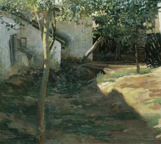 Hubert Landa, Im Zwetschkengarten (Waldviertel), 1910/1911, Öl auf Leinwand auf Karton, 43,5 x …