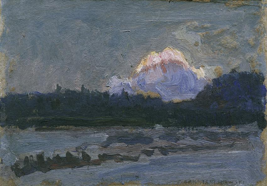 Jan Grzegorz Stanislawski, Abendrot Tatra, vor 1908, Öl auf Karton, 16 x 22 cm, Belvedere, Wien ...