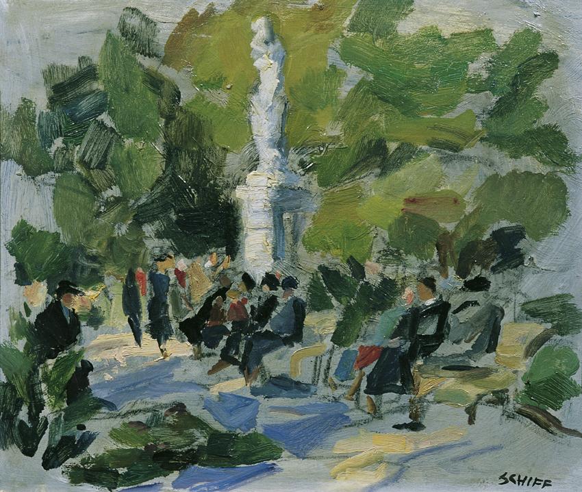 Friedrich Hermann Schiff, Sonntag im Park, 1954, Öl auf Karton, 30 x 35 cm, Belvedere, Wien, In ...