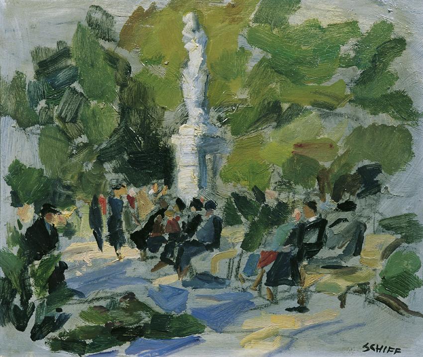 Friedrich Hermann Schiff, Sonntag im Park, 1954, Öl auf Karton, 30 x 35 cm, Belvedere, Wien, In…