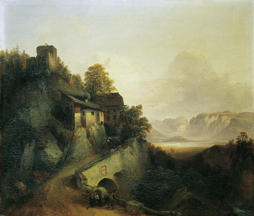 Franz Barbarini, Gebirgsstraße in Tirol, 1842, Öl auf Holz, 42 x 50 cm, Belvedere, Wien, Inv.-N…