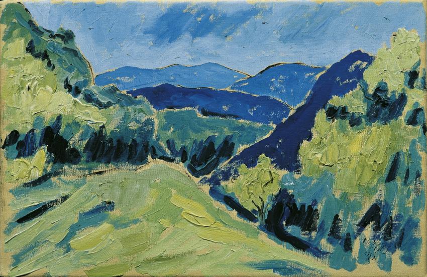 Wolfgang Erbens, Blick vom Semmering, 1975, Öl auf Leinwand, 27 x 41,5 cm, Artothek des Bundes,…