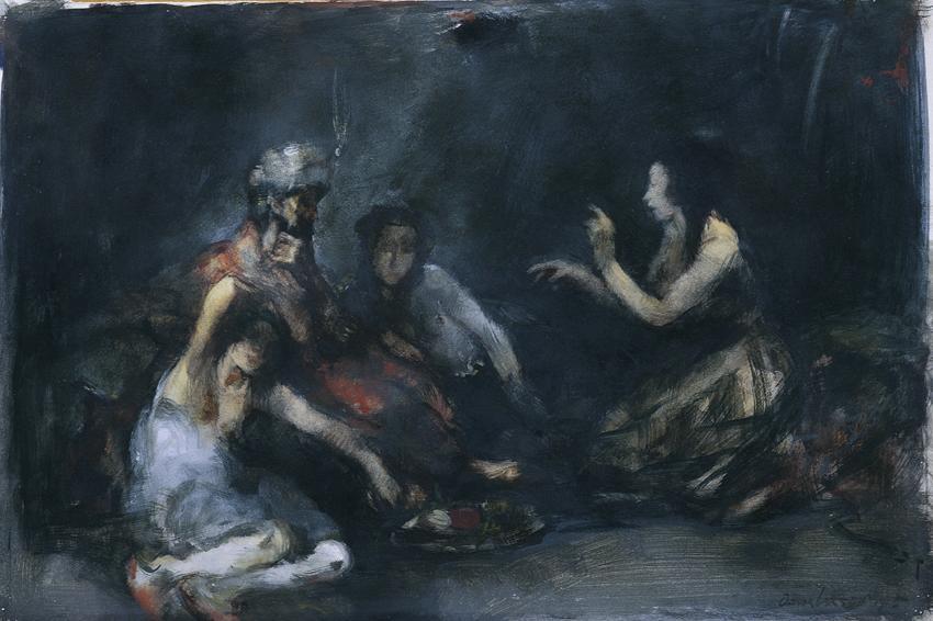 Oskar Larsen, Erzählung aus Tausendundeiner Nacht, 1919, Mischtechnik auf Papier, 38 x 56 cm, B…