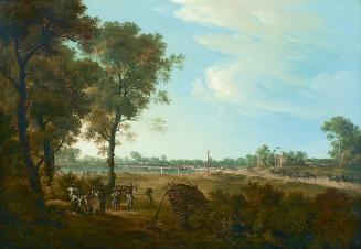 Joseph Rebell, Szene aus den Napoleonischen Kriegen: Brücke in der Lobau mit französischer Kava…