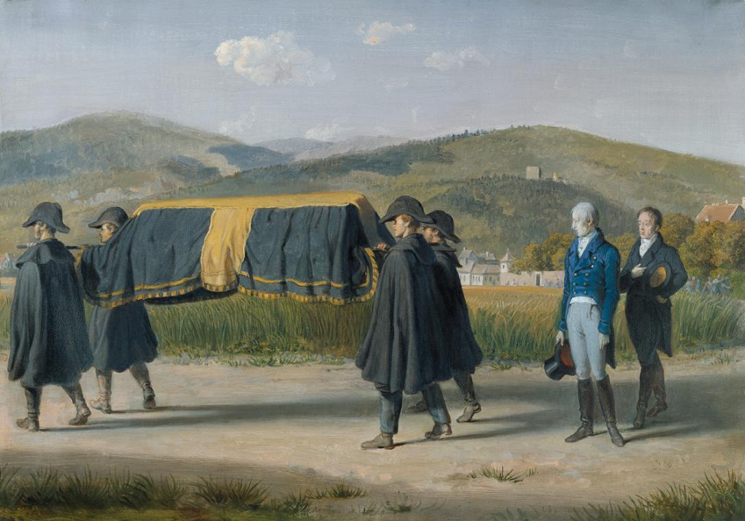 Johann Peter Krafft, Kaiser Franz I. (II.) von Österreich (1768–1835) folgt dem Sarg eines Arme…