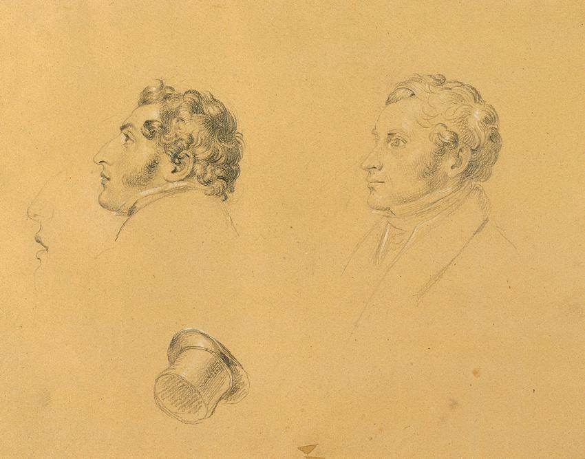 Johann Peter Krafft, Studie zum "Einzug nach dem Pariser Frieden", Bleistift auf Papier, weiß g ...