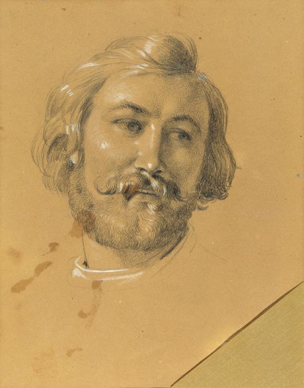 Johann Peter Krafft, Studie zu "Rüdiger und Angelika", um 1842, Bleistift auf Papier, weiß gehö…