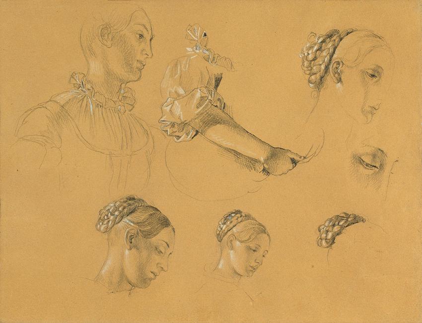 Johann Peter Krafft, Studie zu "Hermann und Dorothea im Weinberg", vor 1840, Bleistift auf Papi…