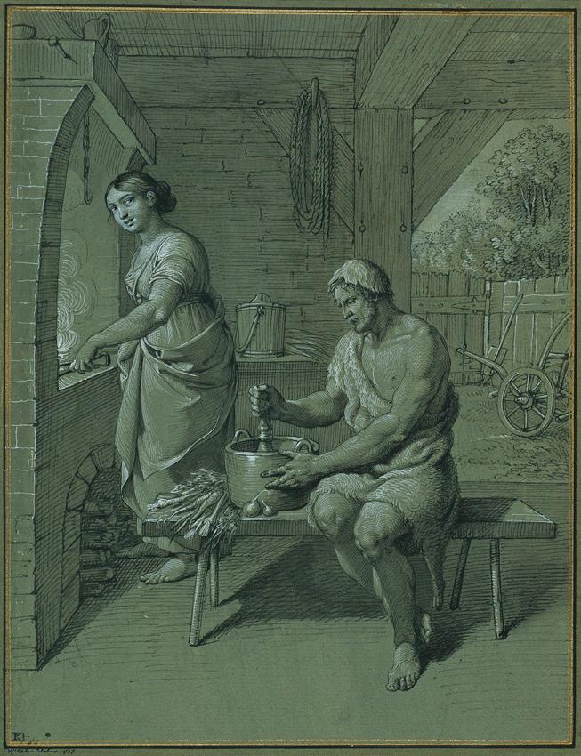 Johann Peter Krafft, Herkules und Omphale, 1805, Feder, Tusche auf Papier, weiß gehöht, 30,5 x …
