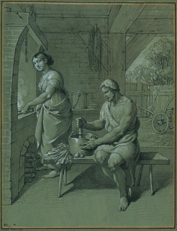 Johann Peter Krafft, Herkules und Omphale, 1805, Feder, Tusche auf Papier, weiß gehöht, 30,5 x …