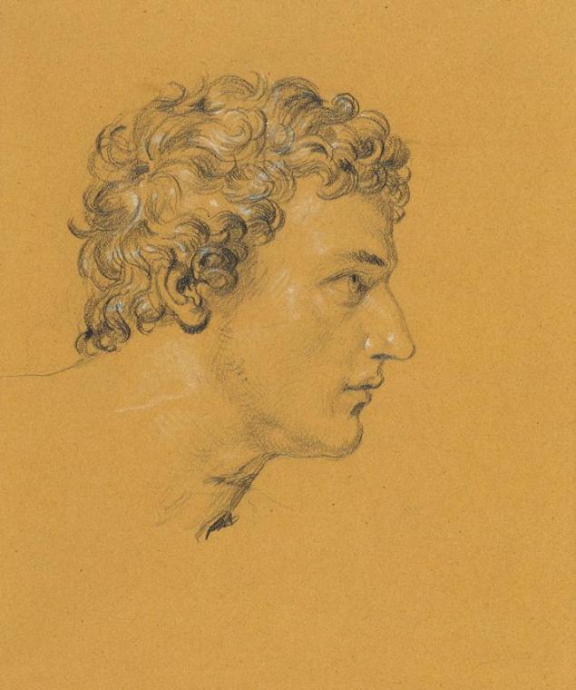 Johann Peter Krafft, Studie eines Kopfes, Bleistift auf Papier, weiß gehöht, 18 x 15 cm, Belved…