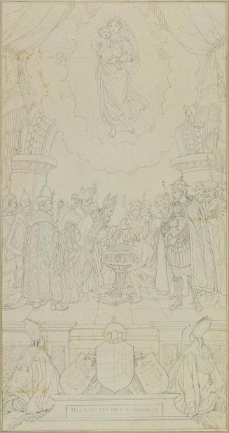 Johann Peter Krafft, Taufe des Stephan von Ungarn (Konturzeichnung zu einem Altarblatt), Bleist…