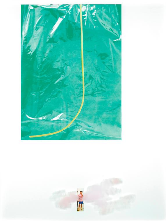 Lisa Holzer, Ei passing under spaghetti, 2012, Pigmentdruck auf Baumwollpapier, Acryl auf Glas,…