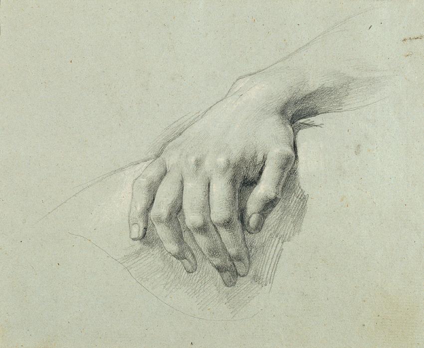 Johann Peter Krafft, Handstudie zu "Arindal und Daura", um 1820/1855, Bleistift auf Papier, 20 …