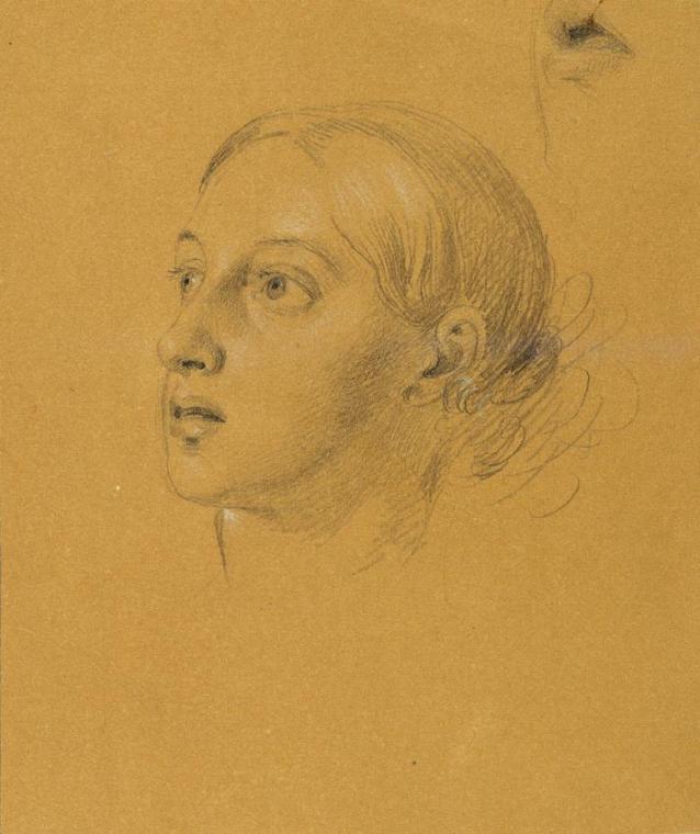 Johann Peter Krafft, Kopfstudie zu "Arindal und Daura", um 1820/1855, Bleistift auf Papier, wei…
