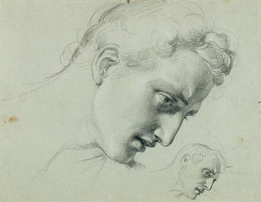 Johann Peter Krafft, Kopfstudie zu "Arindal und Daura", um 1820/1855, Bleistift auf Papier, 22 …