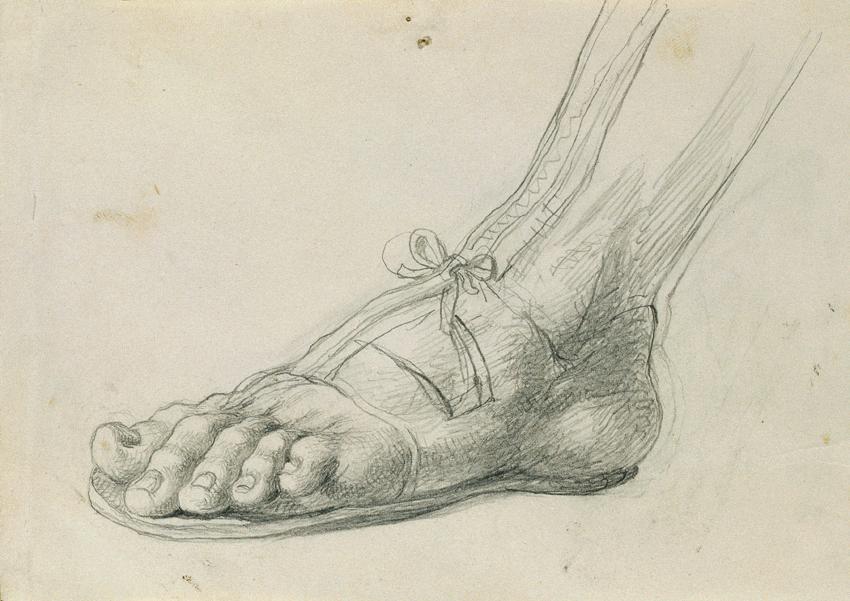 Johann Peter Krafft, Sandalenstudie zu "Rüdiger und Angelika", um 1842, Bleistift auf Papier, B…