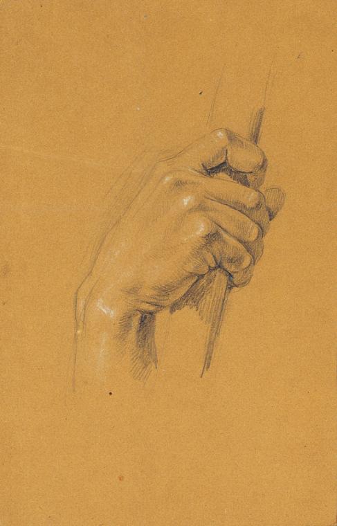 Johann Peter Krafft, Handstudie zu "Ossian und Malvina", vor 1821, Bleistift auf Papier, weiß g…
