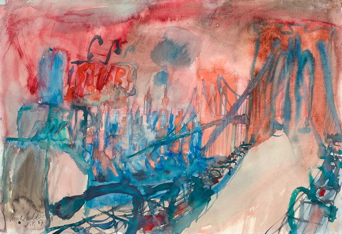 Kurt Moldovan, New York - Brooklyn Bridge, 1967, Aquarell auf Papier, 32 × 48 cm, Belvedere, Wi…