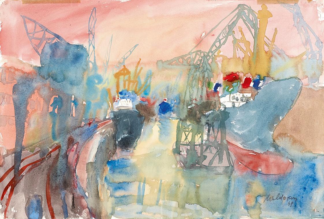 Kurt Moldovan, Hamburger Hafen, 1969, Aquarell auf Papier, 32 × 48 cm, Belvedere, Wien, Inv.-Nr…
