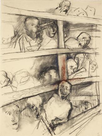 Gerhart Frankl, Die Schlafstelle, 1962, Kohle, Pastell und Gouache auf Papier, 63,5 × 48,5 cm, …