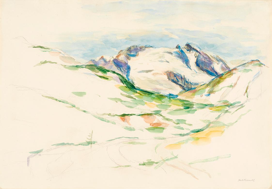 Gerhart Frankl, Marmolata – Dolomiten, 1927, Bleistift und Aquarell auf Papier, 36,8 × 53,1 cm,…