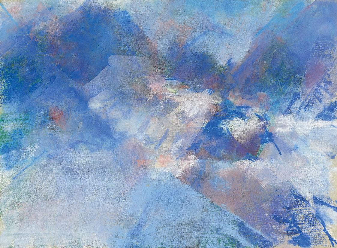 Gerhart Frankl, Gletscherbach – Ostalpen, 1960, Pastell und Gouache auf Papier, 41 × 54,5 cm, L…