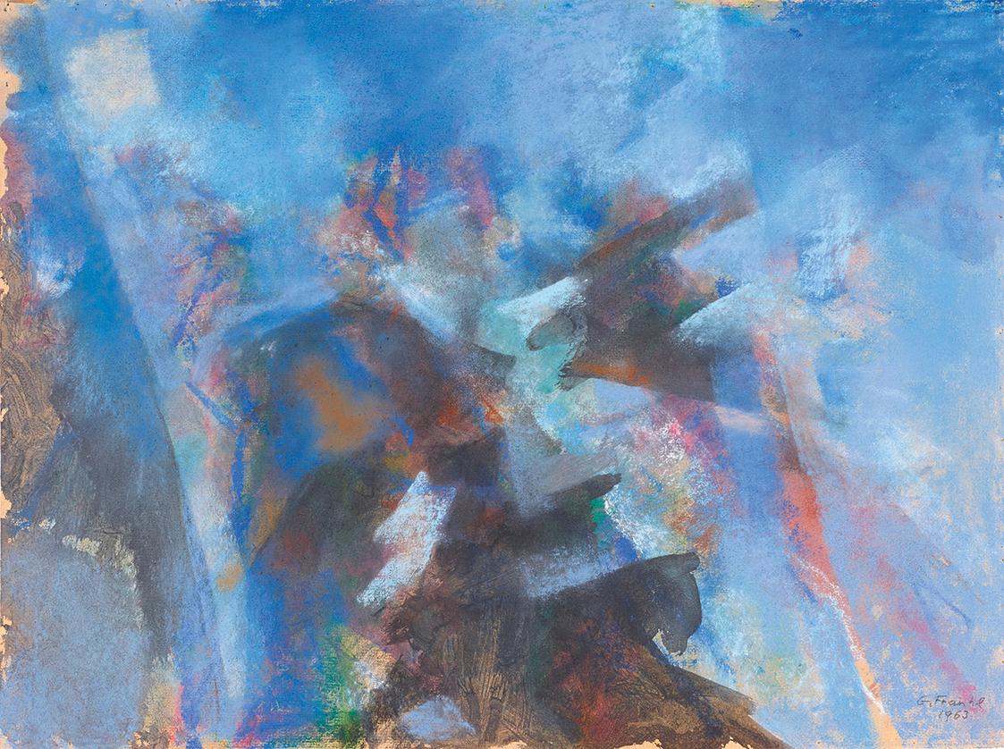 Gerhart Frankl, Bergphantasie IX – Dolomiten, 1963, Pastell und Gouache auf Papier, 40,4 × 54,3…